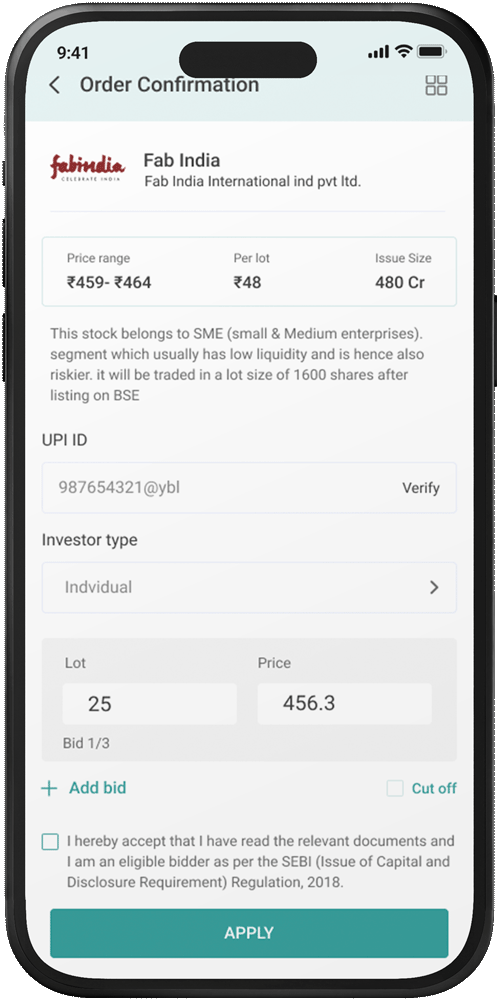 Select an ongoing IPO and place your bid